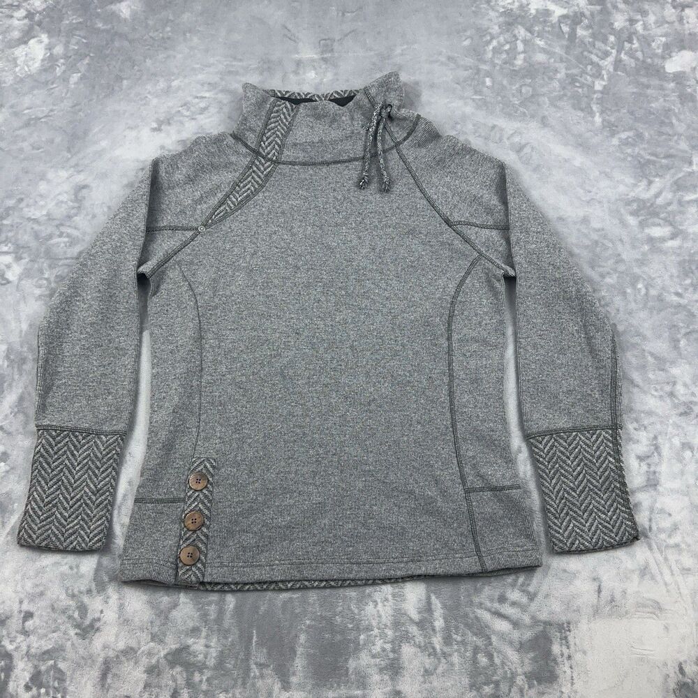 Prana Lucia Sweater Womens Sz XL Gray Mock Neck Drawstring Pullover Wool Blend